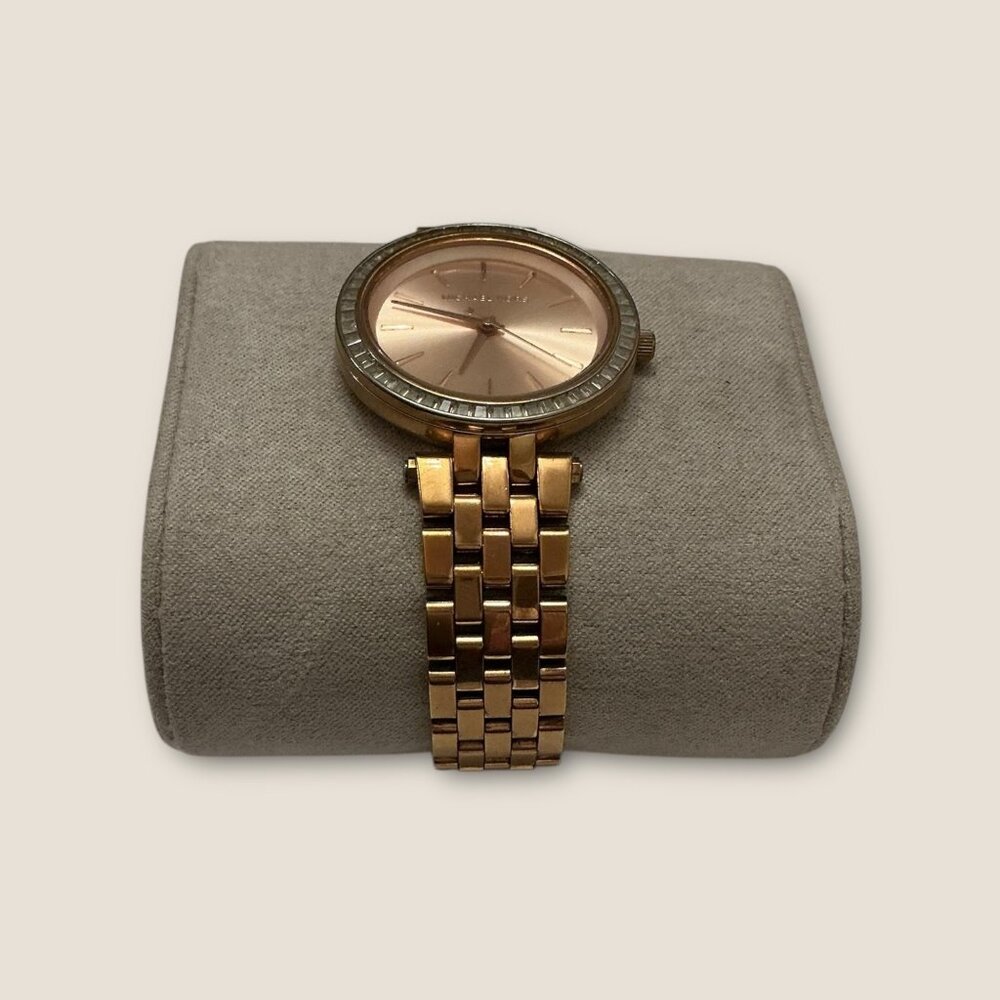 Michael Kors Rose Gold Watch With Rhinestones & 7-Inch Band In Box - Picture 4 of 5